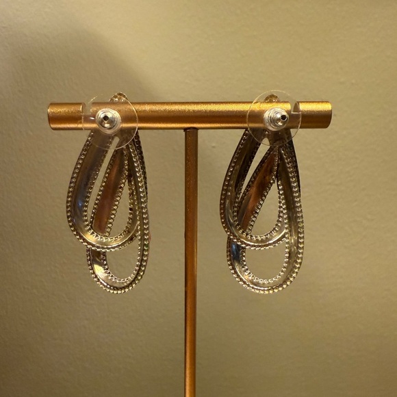 Vintage Silver/ Multicolor Enamel Double Teardrop 1.5” Drop Pierced Earrings - Picture 7 of 8